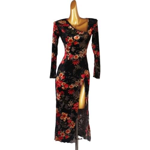 Latin dance Female Adult Temperament Split Dress Practice Clothes Professional Custom Competition Performance Long Skirt