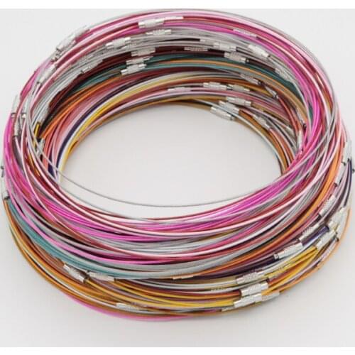 1mm 100PCs/ lot 18" Stainless Steel Wire Necklace Cord with Brass Screw Clasp for DIY Jewelry Craft Making 16 Color Available