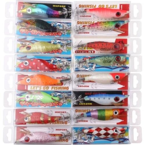 16PCS/Lot Minnow Artificial Luminous Wood Shrimp Squid Jigs Jigging Squid Hook Trout Lure Fishing Tackle Squid Lure