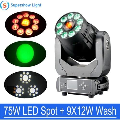 75W Moving Head Spot Lyre LED 9x12W RGBWA UV Gobo LED Wash 2in1 Projector DMX 512 DJ Light Machine for DJ Disco Club Wedding