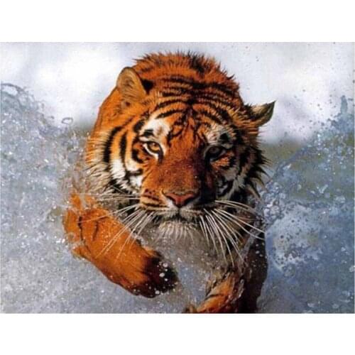 Diamond Mosaic Diy Diamond Embroidery Running Tiger In The Water Diamond Painting Cross Stitch Floral Rhinestone Decoration Kits