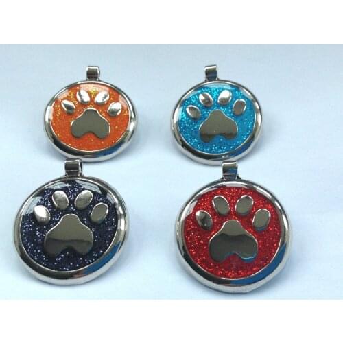 Cheap Pet ID Dog Tag 30mm low price Quality Reflective Glitter Paw Design ENGRAVING dog tags hot sales glitter paw dog tags