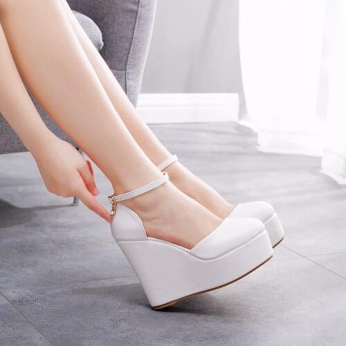 Crystal Queen White Sexy Women Wedges Sandals Extreme 13CM High Heels Ladies Platform Shoes Woman Summer style Pumps Party Shoes
