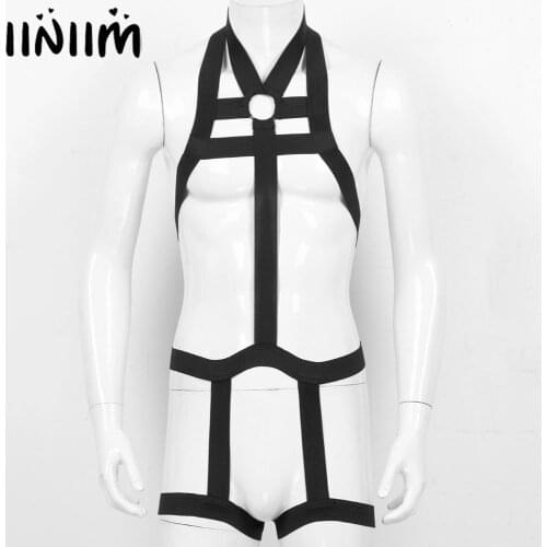 Adult Mens Sissy Elastic Bondage Catsuit Full Body Chest Harness Belt with Leg Garter Straps for Cosplay Clubwear Costumes