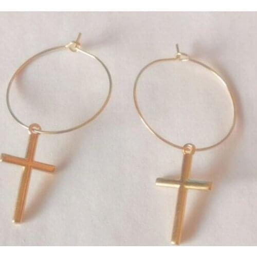 Ex1256 European Fashion Vintage simple alloy geometric circle cross studs earrings 2021 trend Womens Jewelry Accessories