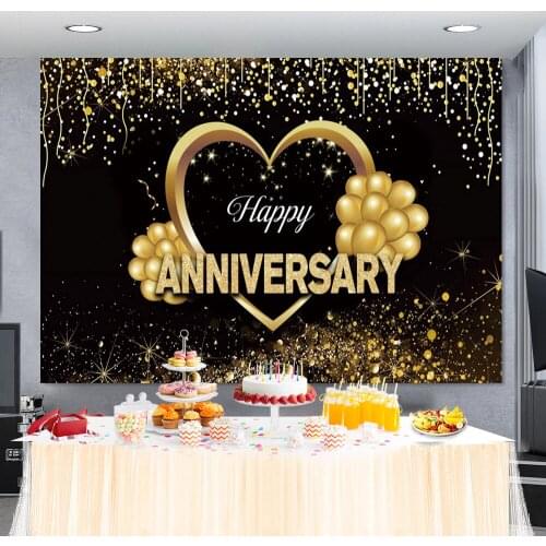 Love Heart Happy Anniversary Birthday Party Backdrop For Photography Gold Polka Dots Balloons Decor Photozone Photo Background