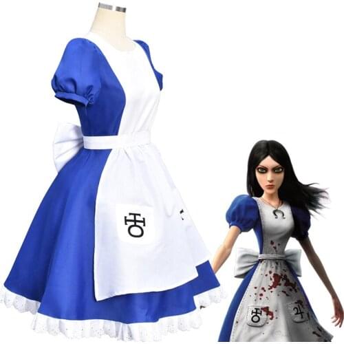 Hot Game Alice Madness Returns Cosplay Costume Blue Maid Dress Restaurant Servant Halloween Carnival Uniforms Outfit