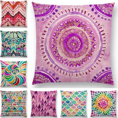 Hot Sale Watercolor Boho Mandala Waves Coral Camo Stripe Paisley Geometry Rainbow Prints Colorful Cushion Cover Sofa Pillow Case