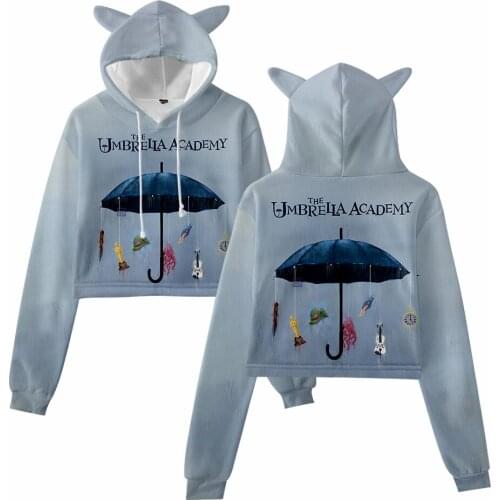 The Umbrella Academy Cat Ear 3D Printing Hoody Fashion Streetwear Casual Cropped Pullover Hoodies Tracksuits Open Waist Hoodies