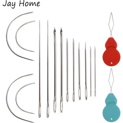 14Pcs Stainless Steel Carpet Canvas Repair Hand Sewing Needles Curved Leather Sewing Tools with 2Pcs Wire Loop Needle Threaders