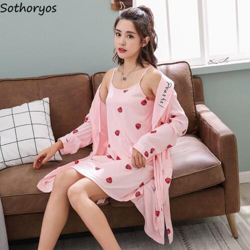 Gown Sets Women Spring and Autumn Sexy Sling with Lace Long Sleeved Two-piece Suit Womens Clothing Female Breathable Comfortable