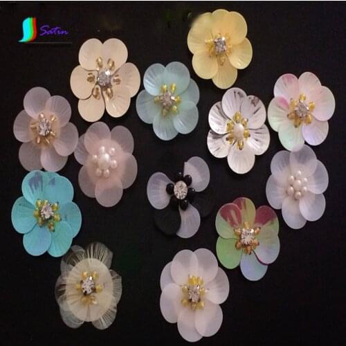 Colourful Shell Sequin Beading Flower Banner Patch Sticker Clothing Hat Shoe Decorative Patch Embroidery Diy Accessory S0068N