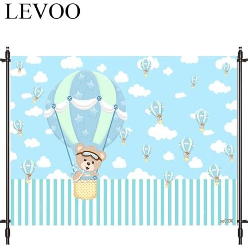 LEVOO Photographic Background Bear Hot Air Balloon Stripe Cloud Celebrate Background Photobooth Photo Studio Fabric Shoot