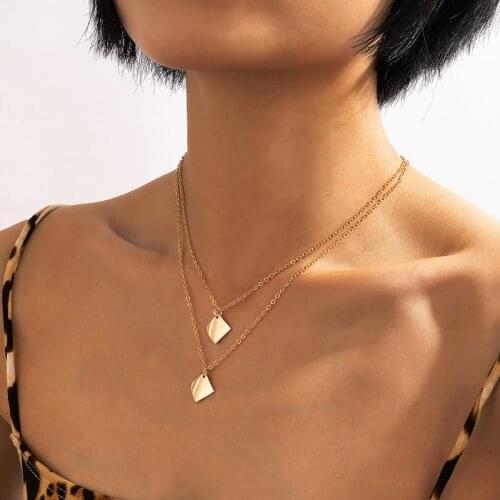 HuangTang Minimalist Double Layer Geometric Necklace for Women Gold Color Choker Necklaces Charmings Wedding Party Jewelry