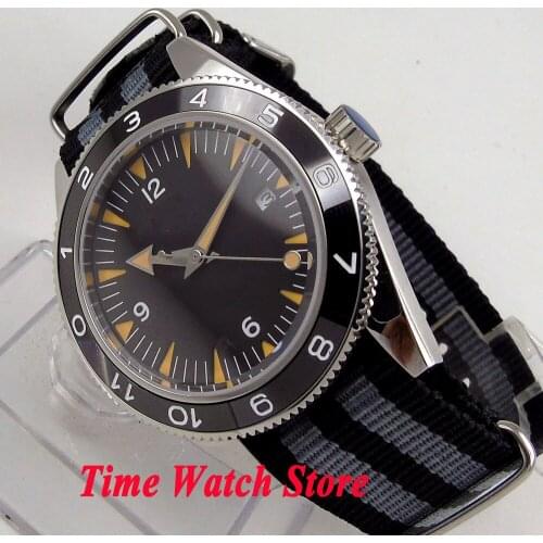 41mm Japan NH35/NH35A Movement Automatic Mens Watch Sapphire Glass Date Window Ceramic Rotating Bezel Nylon Strap Black Dial