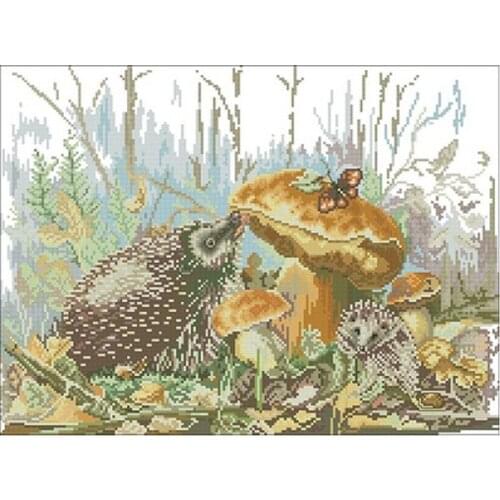 Hedgehog and mushroom patterns Counted Cross Stitch 11CT 14CT 18CT DIY Chinese Cross Stitch Kits Embroidery Needlework Sets