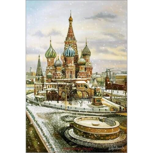 Needlework for embroidery DIY DMC Quality - Counted Cross Stitch Kits 14 ct Oil painting - Snowy view of St. Basils Cathedral