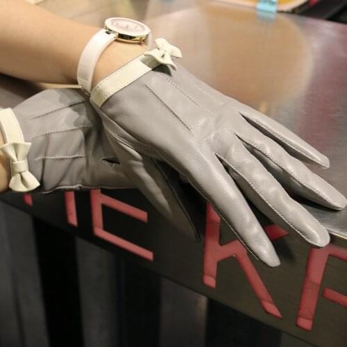 Real Leather Gloves New Fashion Women Ladies Butterfly Bow Wrist Soft Autumn Winter Thermal Sheepskin Gloves Brand High-Quality