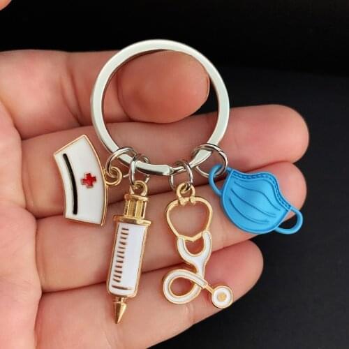 New Design Keychain Doctor Medical Tool Stethoscope Syringe Mask Key Ring Nurse Medical Student Gift Keychain Souvenir