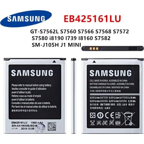 SAMSUNG Orginal EB425161LU Battery 1500mAh For Samsung GT-S7562L S7560 S7566 S7568 S7572 S7580 i8190 I739 I8160 S7582 J105H