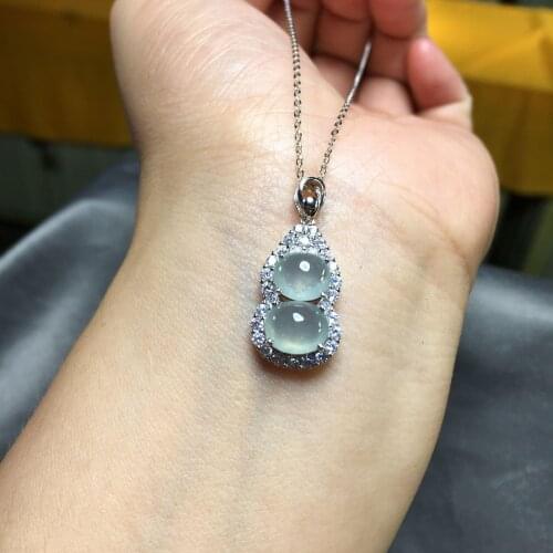 Original new silver inlaid natural chalcedony gourd necklace pendant elegant charm creative retro female silver jewelry