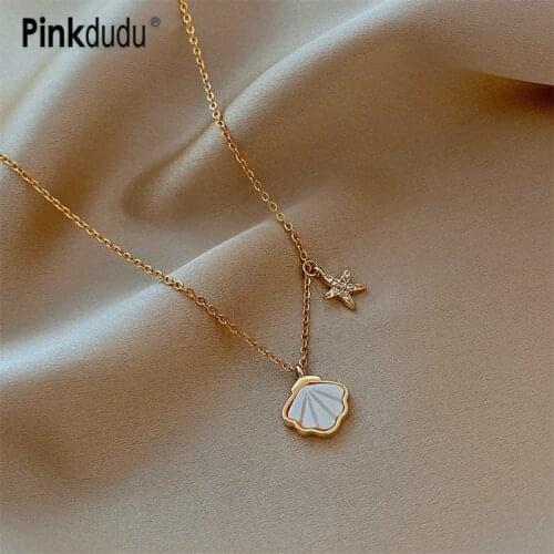 Pinkdudu Korean Design Clavicle Gold Chain Shell Pendant Necklaces Charm Sexy Starfish Necklaces Accessories for Women PD298