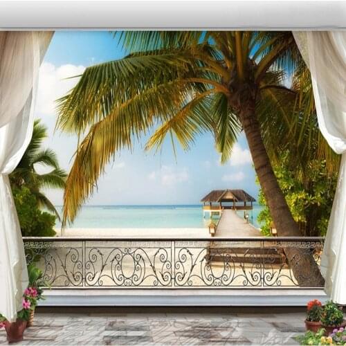 Custom 3D Photo Wallpaper Balcony Beach Sea View Living Room Bedroom sofa TV Background Home Decor Mural Wall Cloth Papel Fresco