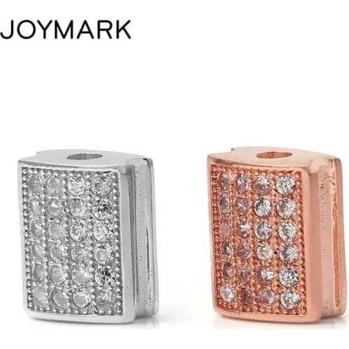 Micro Pave CZ Zircon 925 Sterling Silver Rectangle Beads With Fillister For Macrame Bracelet Jewelry Making SB-CZ617