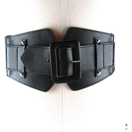 Women Luxury Waist Belts For Dress Pu Leather Stretch Elastic Band Belt Solid Black Wide High Quality Corset Waistband Female