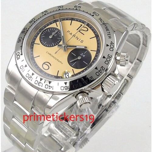 Luxury 39mm PARNIS beige dial stainless steel strap silver color case quartz movement mens watch PA1181