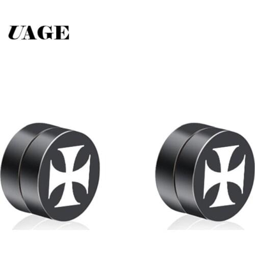 UAGE Iron Cross Magnetic Magnet Ear Stud Easy Use Stud Earrings For Women Men Earrings Clip On No Ear Hole Gif 1Pair