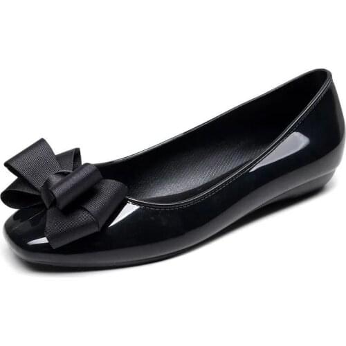 Marlisasa Women Fashion White Bow Tie Slip on Flat Platform Shoes Ladies Casual Waterproof Black Shoes Teenager Shoes F5733