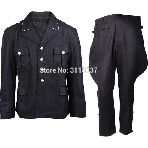 COSPLAY WW2 GERMAN M32 BLACK WOOL TUNIC & BREECHES