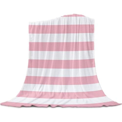 Stripes Pink White Coral Fleece Blankets Flannel Bedspreads Soft Warm Blankets for Bed Sofa Nap Wrap Blanket