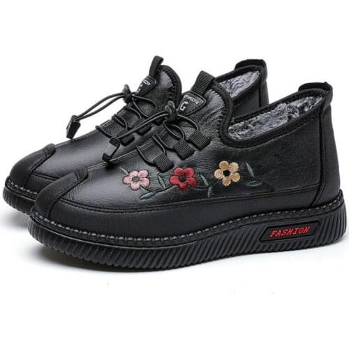 Middle-aged and Elderly Waterproof Old Lady Comfortable Lightweight Cotton Shoes for Women In Winter; Short Plush; Warm Boots