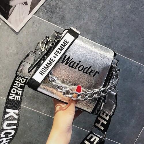 BENVICHED Ladies' pu leather bucket bag 2021 summer women fashion letter chain silvery handbag Inclined single shoulder bag c472