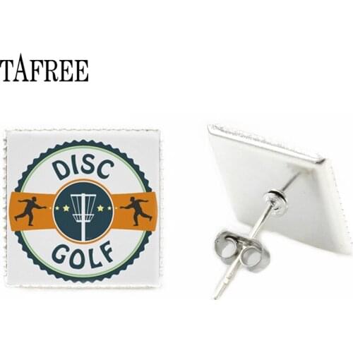 TAFREE Fashion Sport square stud earrings Earrings art picture disc golf stud earrings Jewelry FQ588