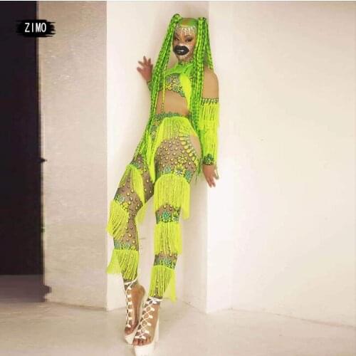 Fashion Sexy Tassel Print Jumpsuit Women Stage Performance Latin Gogo Dance Costume Bar Nightclub Party Prom Festival Outfit New
