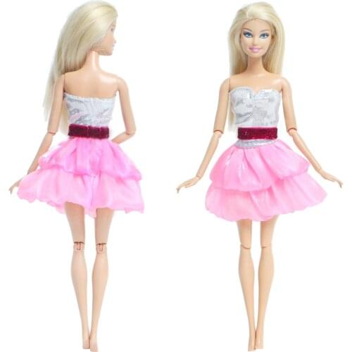 1 Set Casual Wear Sweet Silver Pink Sleeveless Dress Party Outfit Gown Clothes Accessories for Barbie Doll Kids Toy