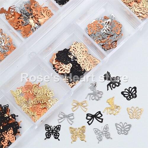 1Box mixed Butterfly design Gold Silver black Slice Alloy Sequin decals 3D Nail art Decorations Manicure tools DIY Salon Gift