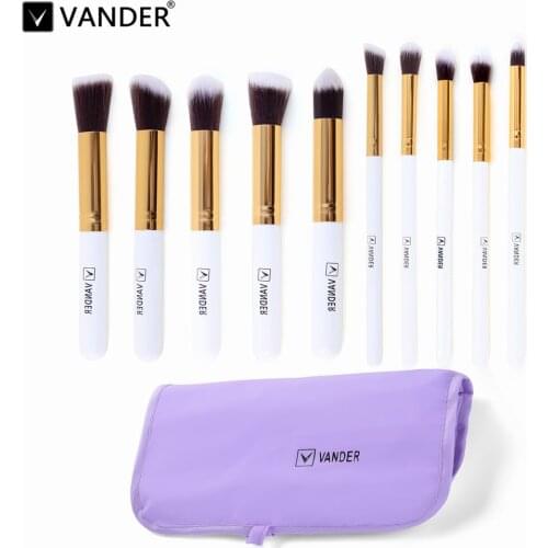10pcs/set) Lot Professional Makeup Brush Sets Foundation Kabuki Brushes Cosmetics Powder Lipstick Tools With Bag Gold/White