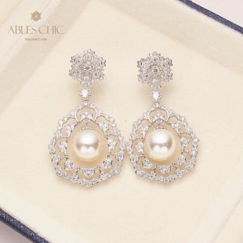 18K Gold Tone Handmade Solid 925 Silver Rose Petal Earrings Wedding Pearl Flower CZ Filigree Stud Earring Premium Fine Jewelry