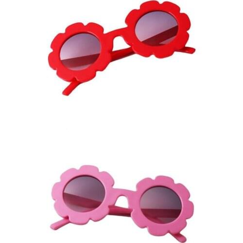 Set of 2 Kids Sunglasses Cute UV400 Protection Glasses Flower Shape for Children Girl Boy Gifts Red + Pink