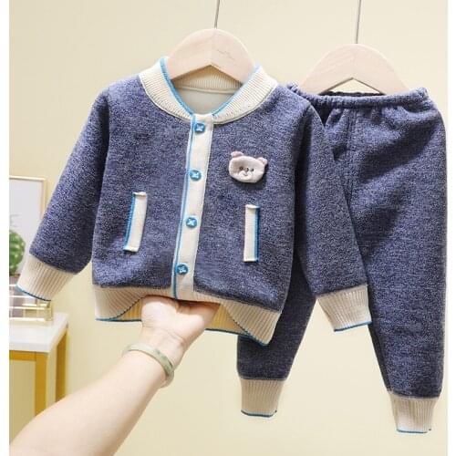 2020 New Spring Autumn Baby Boys Girls Clothing Sets 2pcs Cardigan Velvet Sweaters+Pants Boutique Knitted Baby Sets
