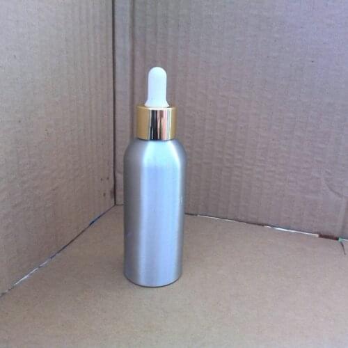 30pcs wholesale 100ml aluminum silver bottle With gold ring and white rubber dropper lid , 100 ml aluminum essential oil bottle