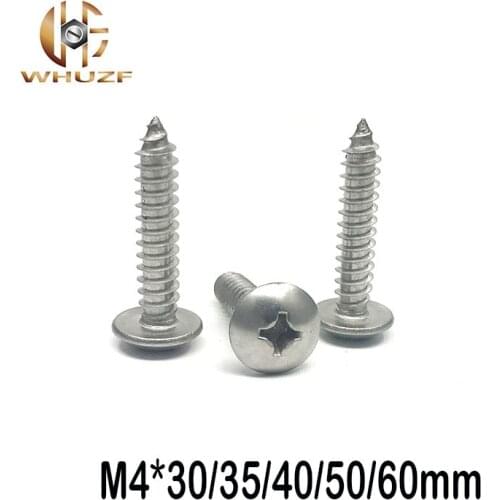 50PCS M4*30/35/40/50/60mm 304 stainless steel self-tapping screws big mushroom flat head wood bolt