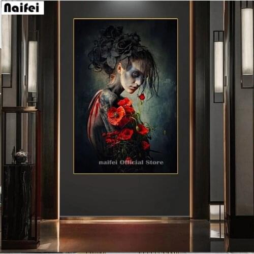 5D DIY Full Square Round Diamond Embroidery Flower decor tattoo Woman Diamond Painting Portrait Rhinestone Cross Stitch Mosaic