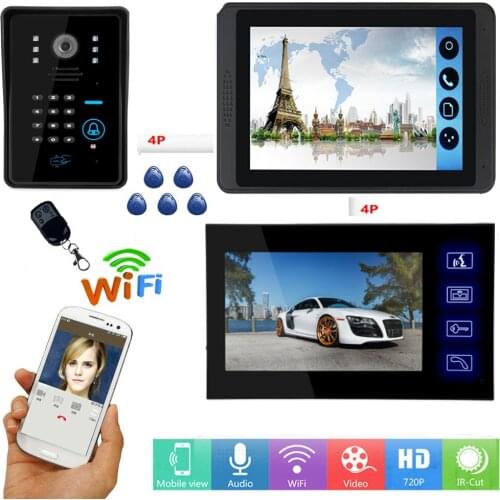 720P wired WiFi Video Door Phone Intercom Video DoorBell Home Access Control System Password/RFID Card iOS Android APP Touch Scr