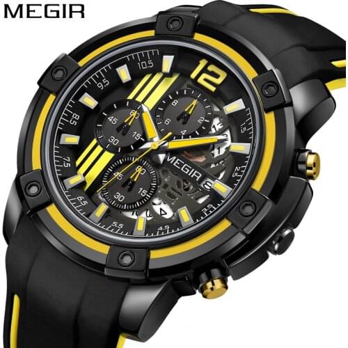 2021MEGIR Mens Casual Silicone Quartz Wristwatches Waterproof Calander Sport Watches Relogio Masculino New Men Military Clcok