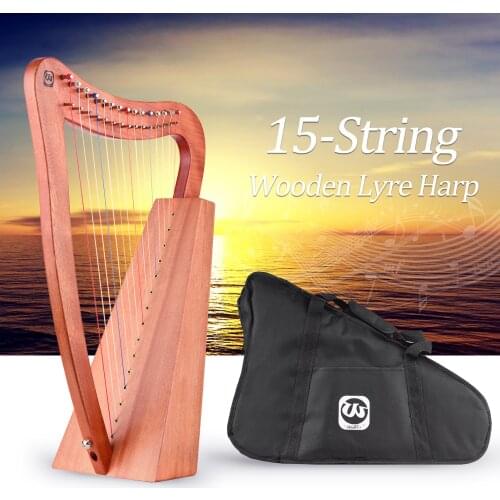 Walter.t 15-String Lyre Harp Wooden String Instrument with Carry Bag Strap Cleaning Cloth Tuning Wrench Pickup for Beginners